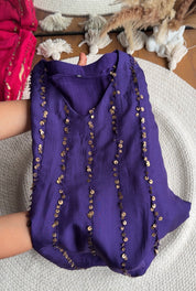 Tanisha Sequins All Over Scalloped Finishing DressWith Contrast Pants And Dupatta- Purple