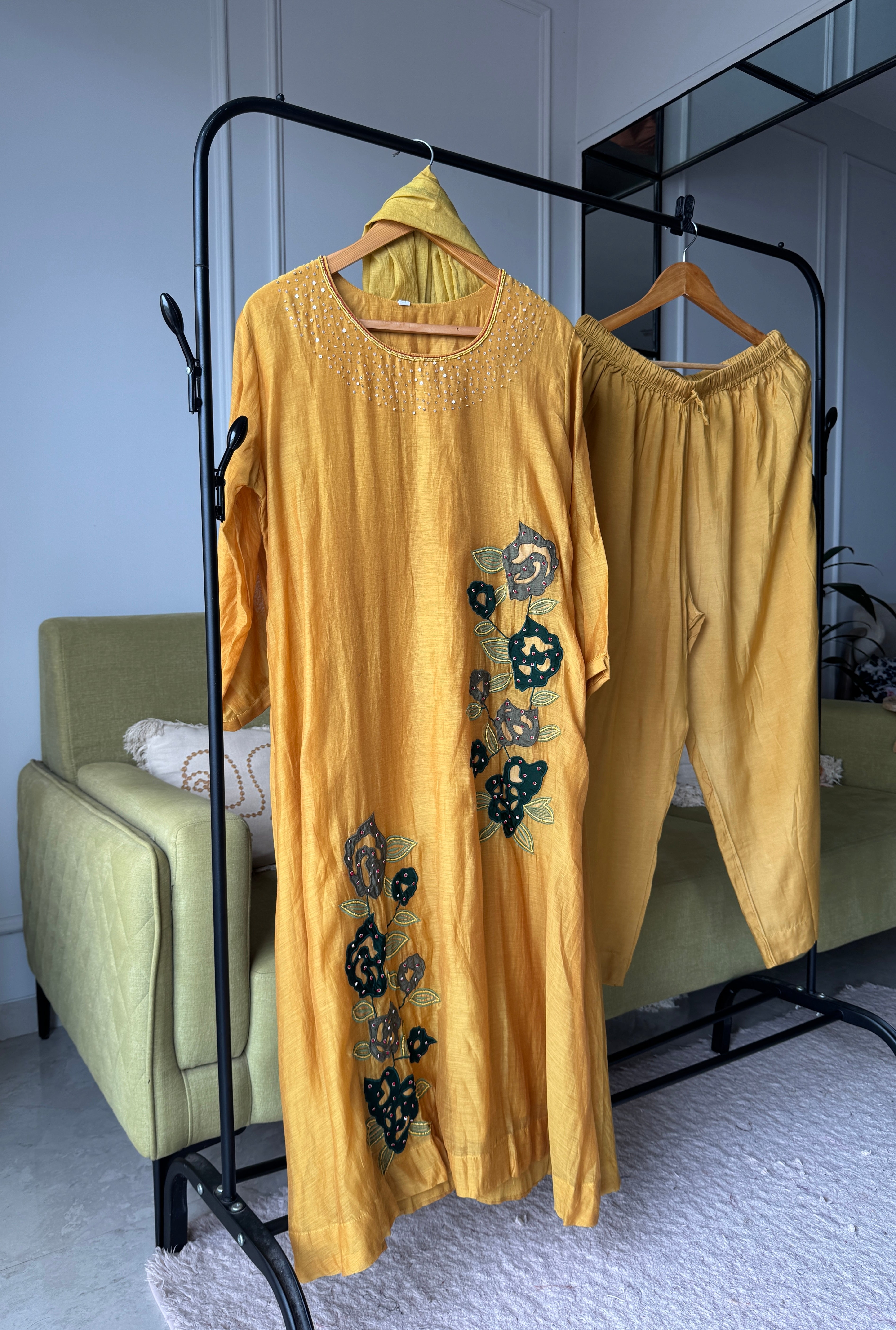 Rani mul chanderi kardana Aline dress with plazzo