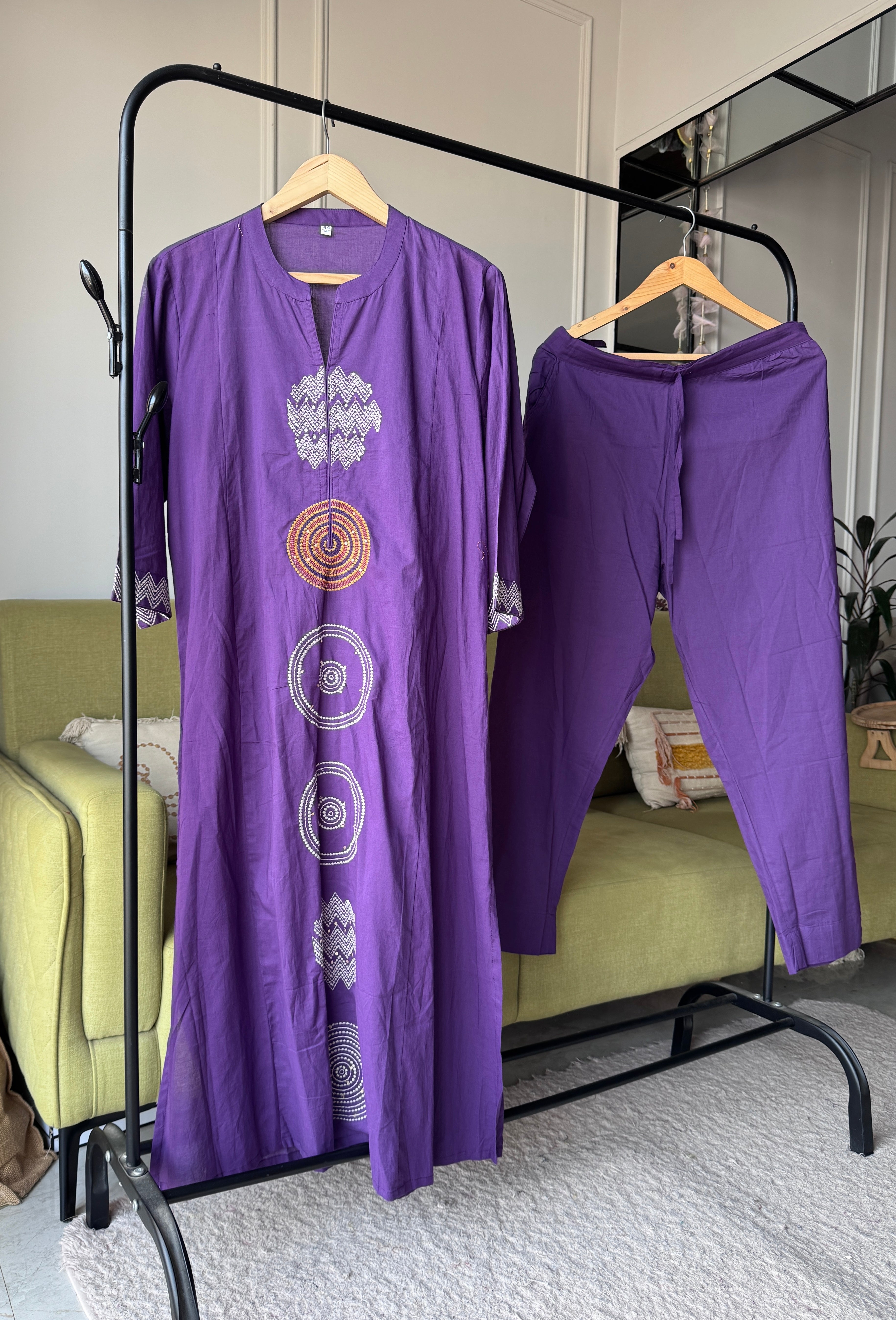 Lina Embroided Aline Dress- Purple