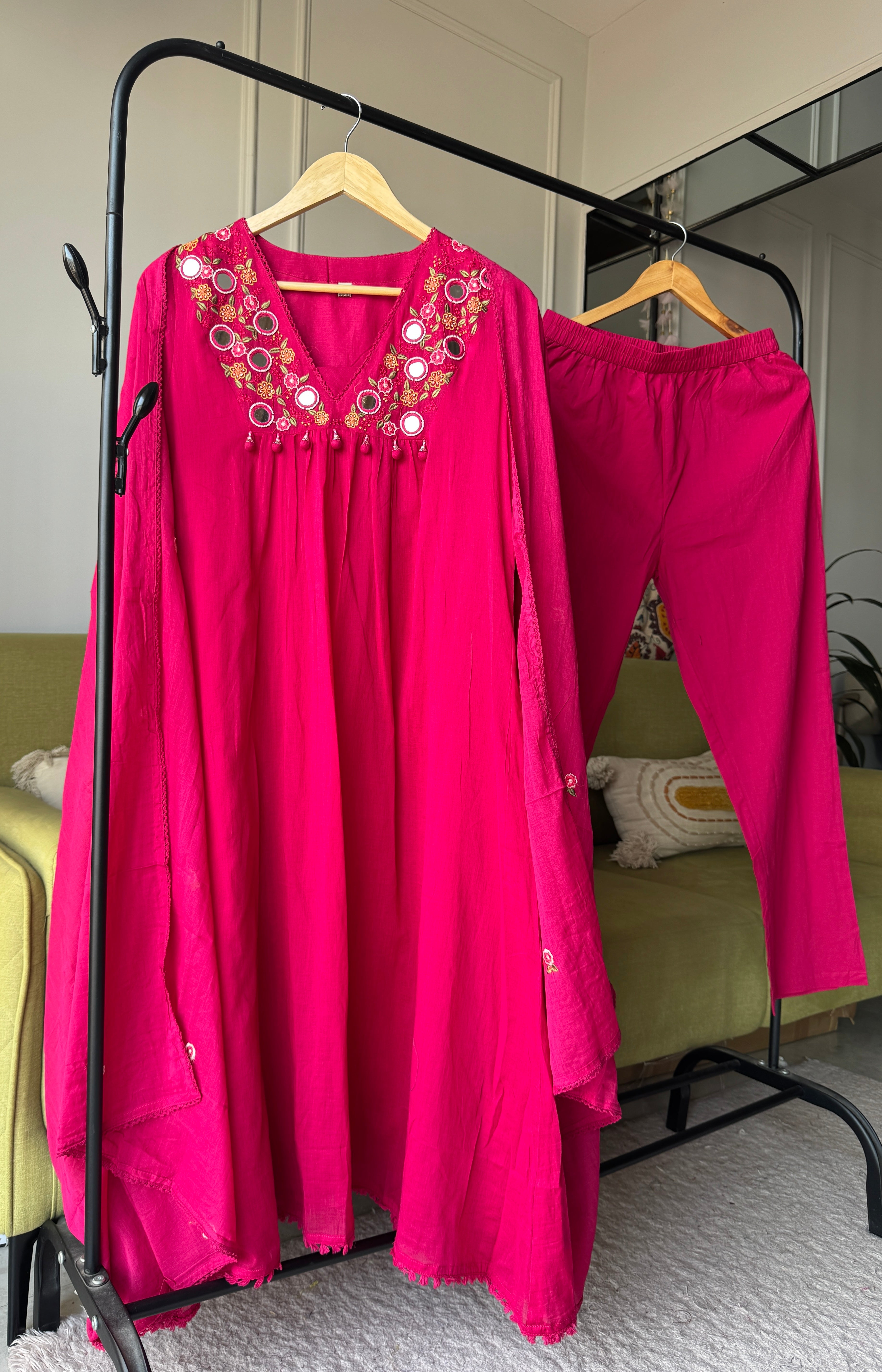 Radhika Embroided Mul Cotton Dress- Pink