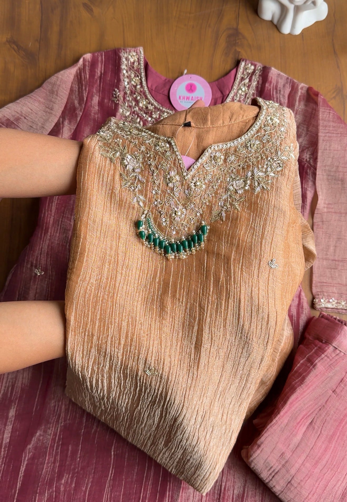 Saumya Green Emerald Hand Work Dress- Golden