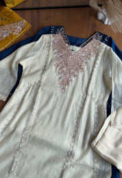 Jiya Handwork Aline Mul Chanderi Dress- White