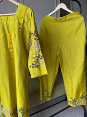 Meenal Handwork Russian Silk Dress- Yellow