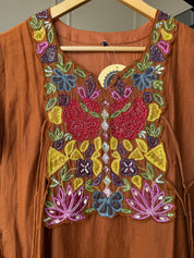 Alia Mul Chanderi Embroided Dress- Peach