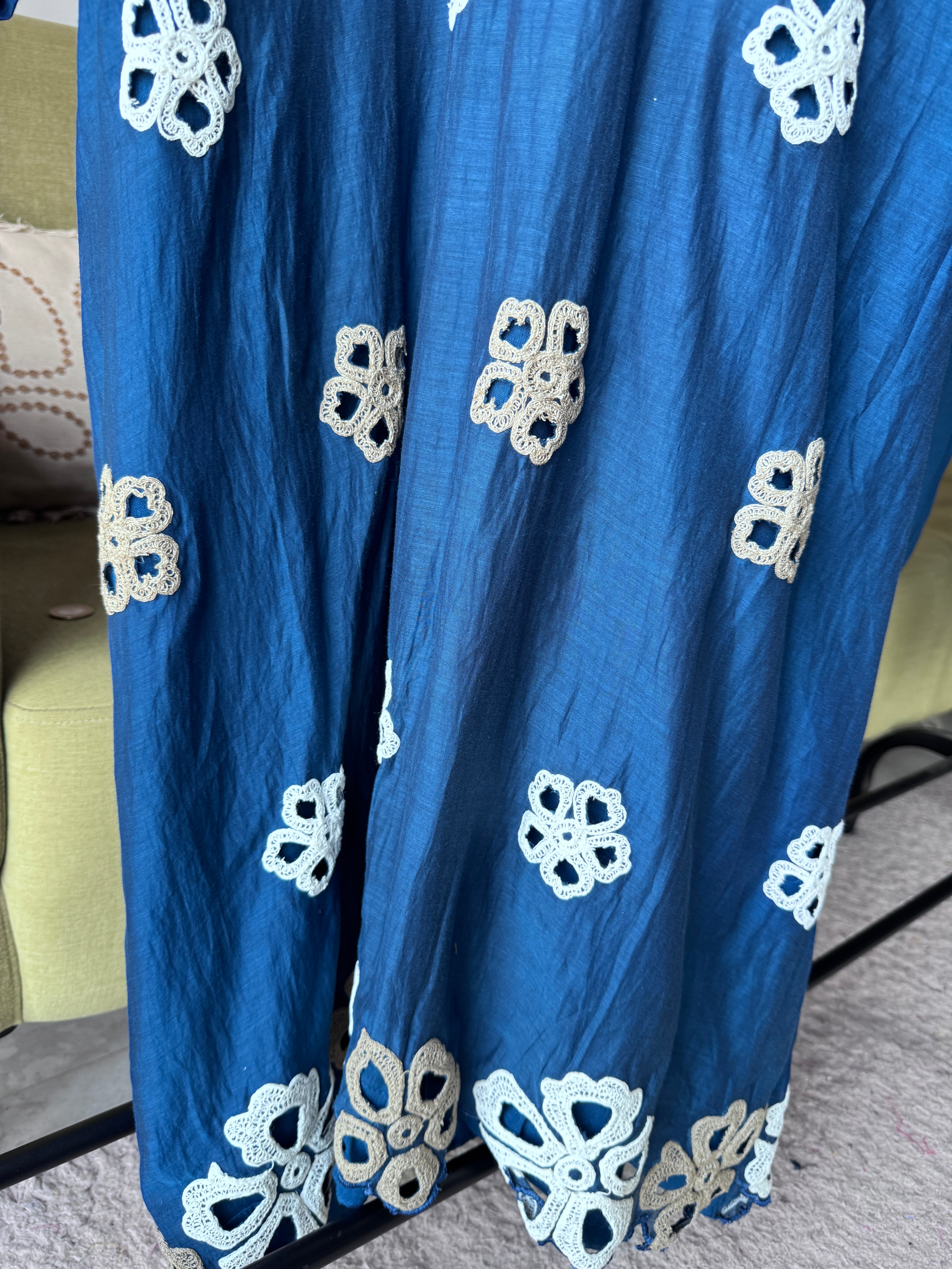 Mehek Aline Mul Chanderi Dress- Blue