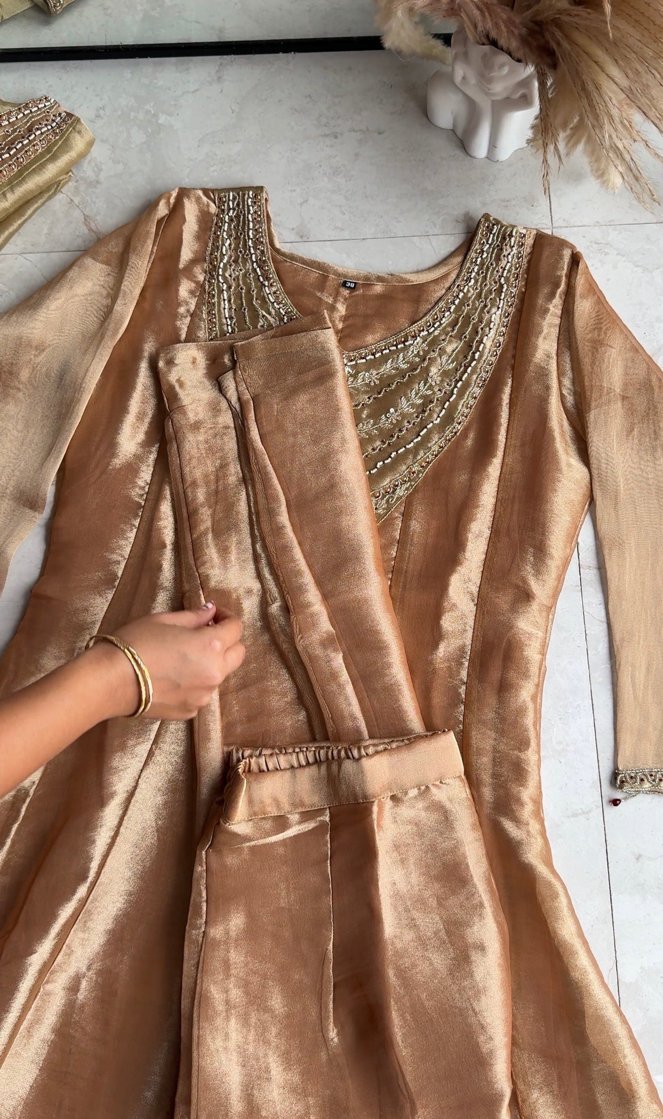Stuti Shimmer Tissue Anarkali Dress- Rose Gold