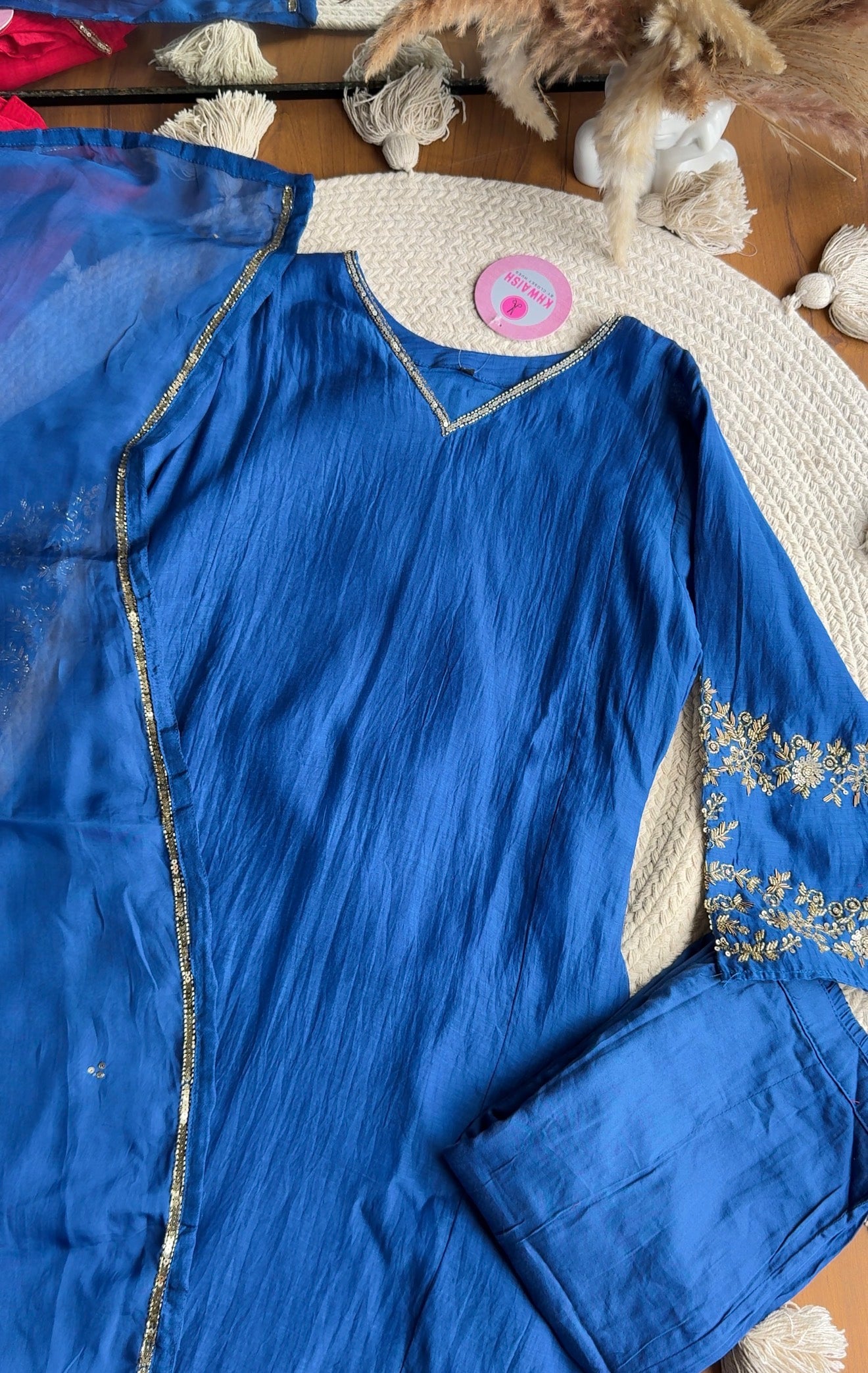 Naina Handwork Mul Chanderi Dress-Blue 💙