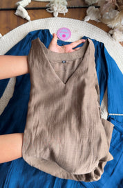 Sneha V Neck Mul Chanderi Dress- Charcol Grey