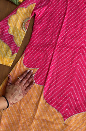 Kajol Bandhani Short Kurta Paired With Breezy Kota Doriya Farshi Pants- Pink