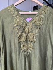 Mehek Aline  Mul Chanderi Dress- Mehndi Green