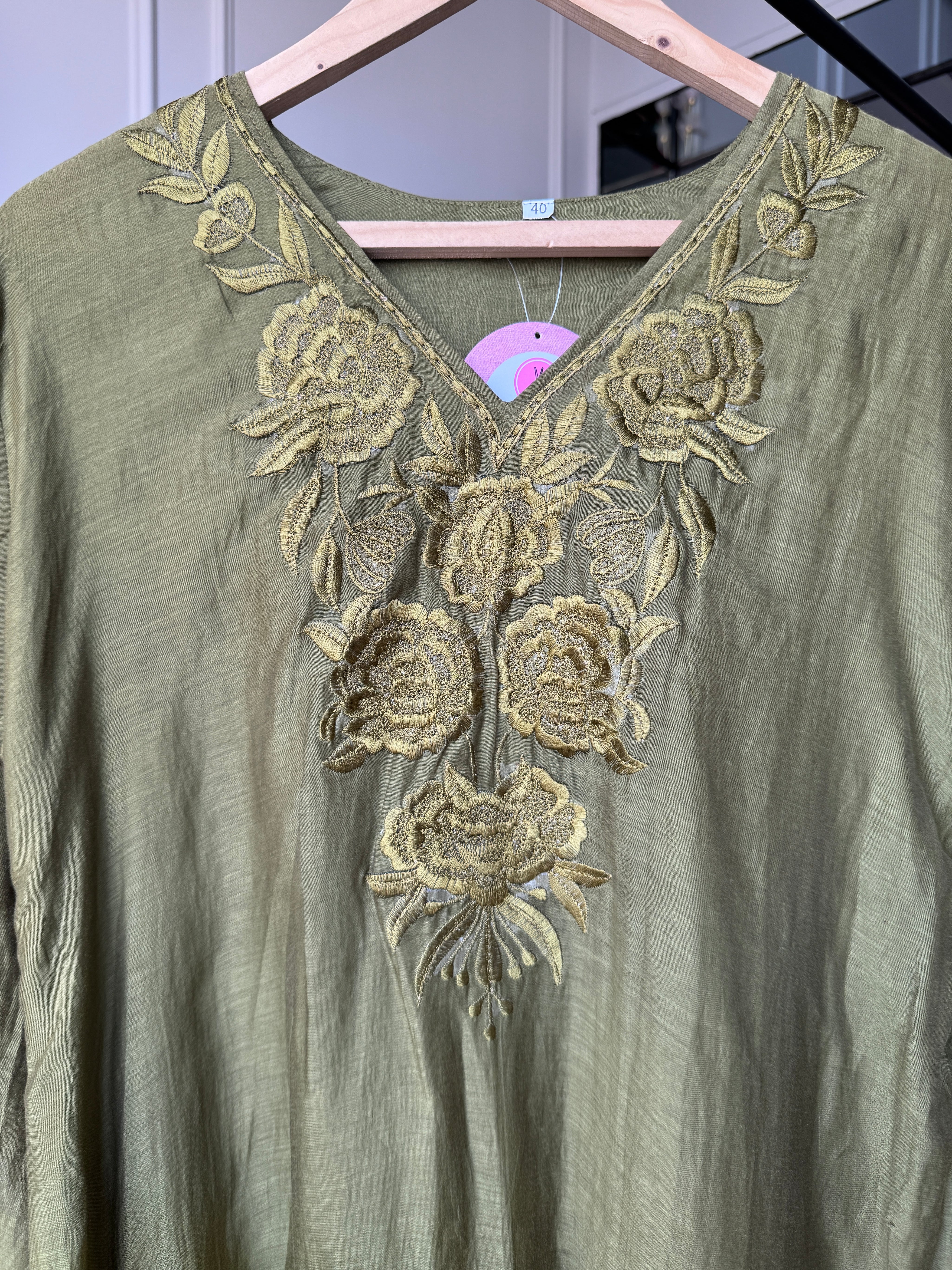 Mehek Aline  Mul Chanderi Dress- Mehndi Green
