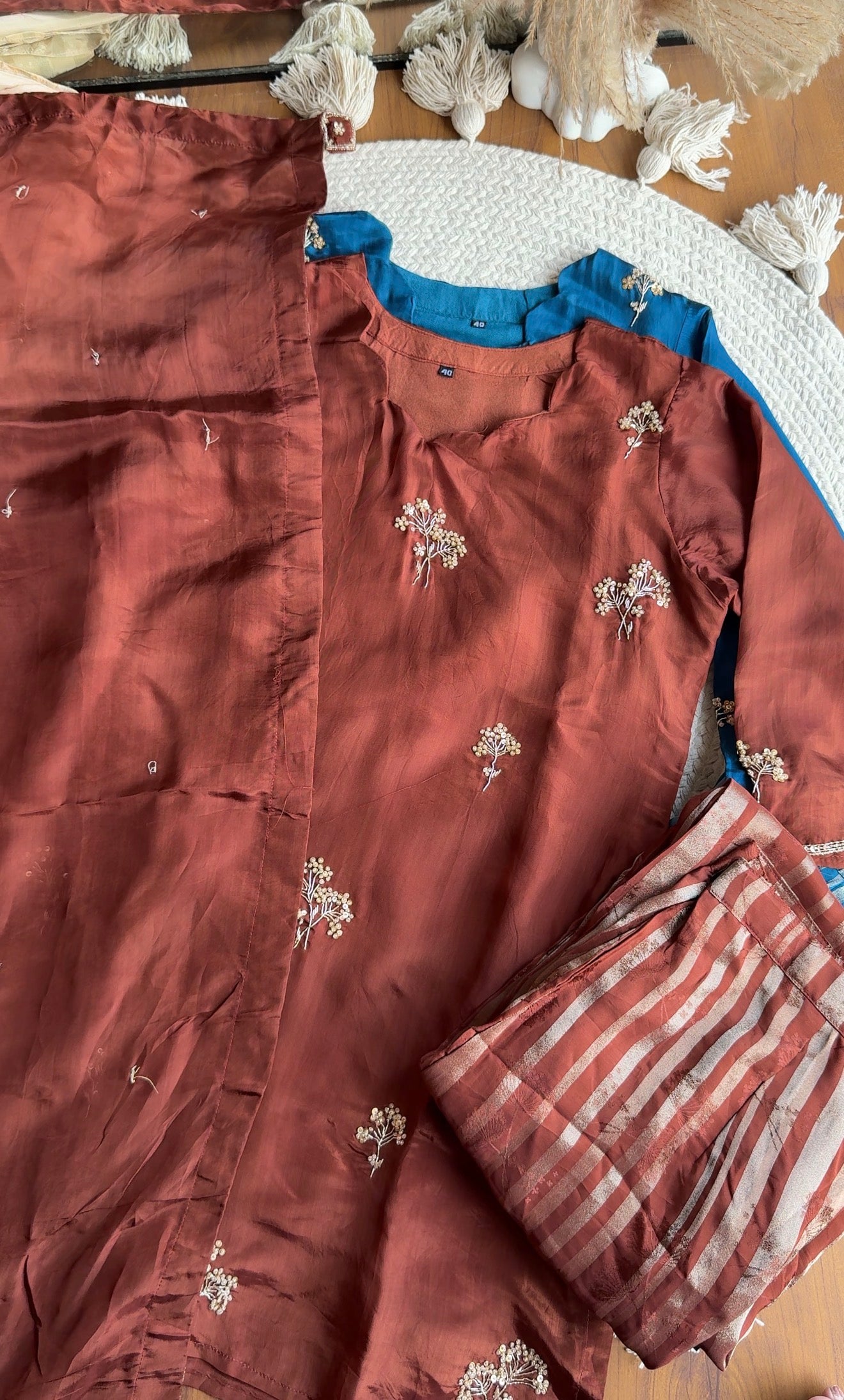 Dhun Short Kurta With Tissue Plazzo And Dupatta Dress-Brown