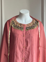 Yukti Handwork Mul Chanderi Dress- Baby Pink