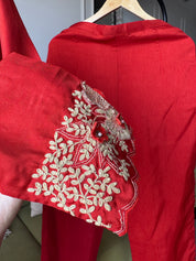 Rasika Embroided Russian Silk Dress-Rust