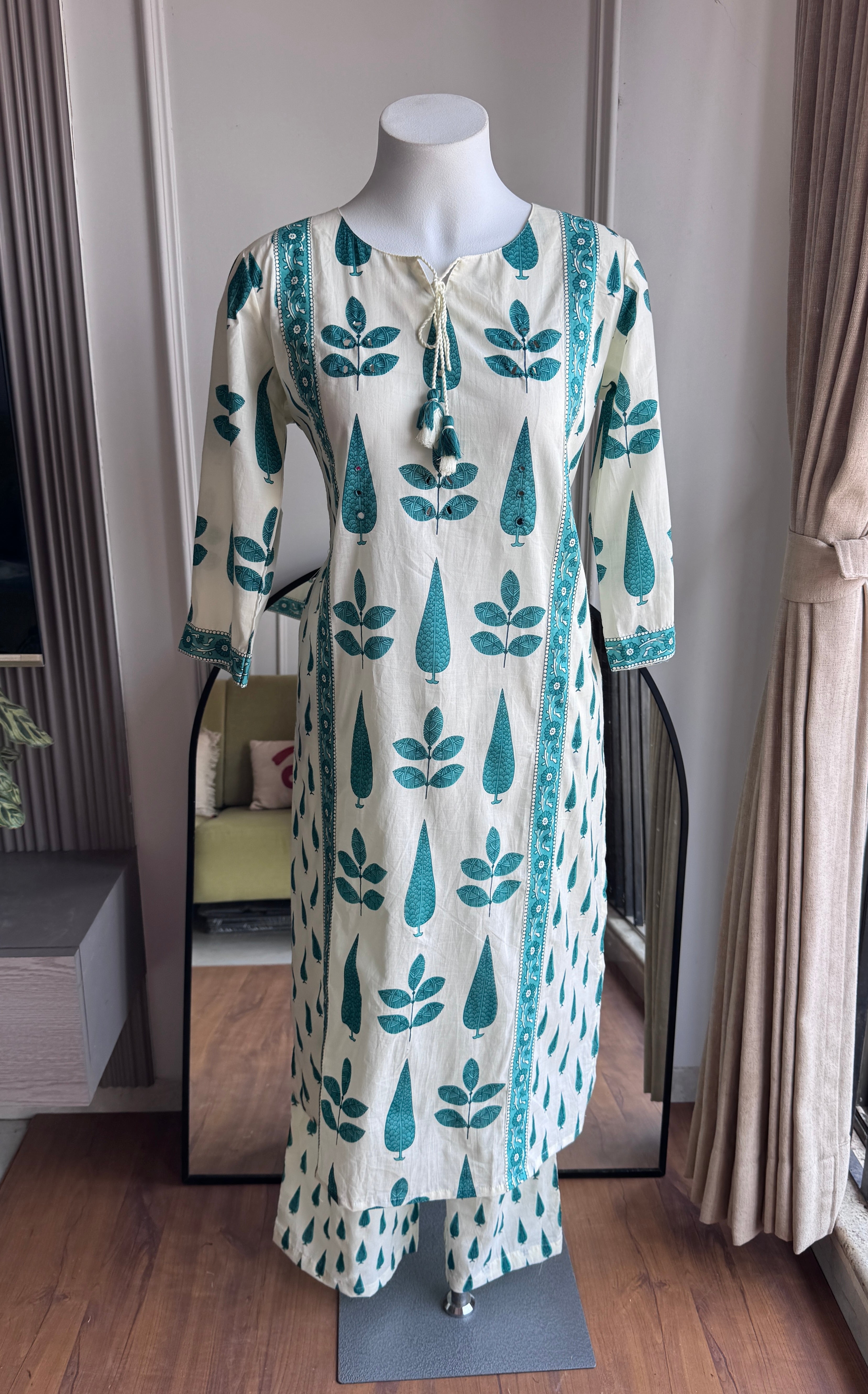 Kimaya Printed Cotton Dress- Green