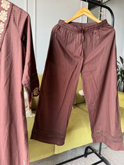 Monika Scalloped Neck Embroided Dress- Brown