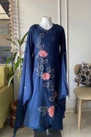 Baby floral pure mul Chanderi cotton blue