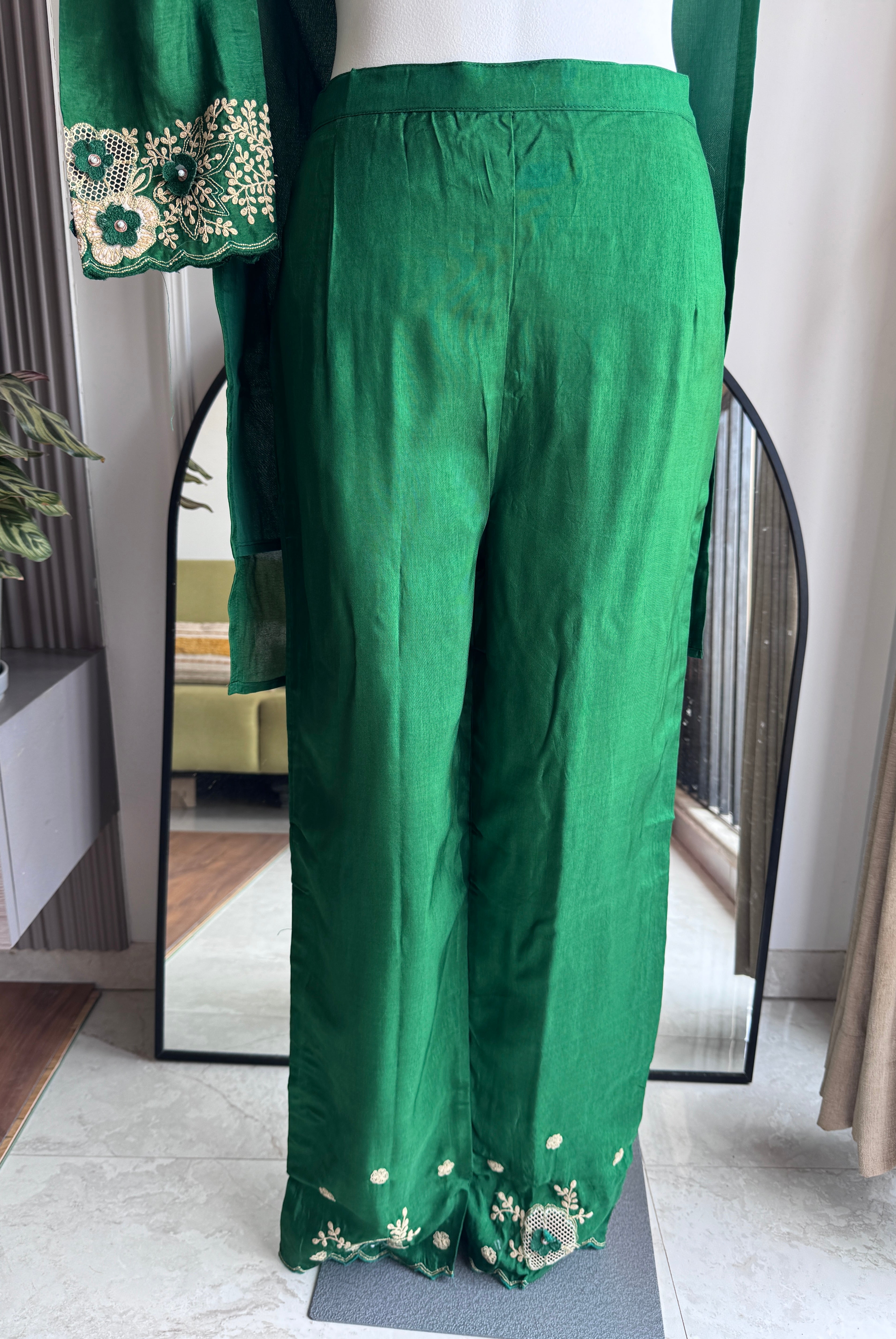 Parvi Patchwork Straight Cut Dress-Green