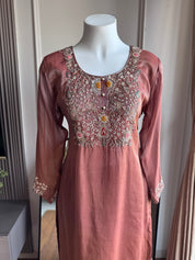 Raha Tissue Short Kurta Plazzo  Dress- Brown