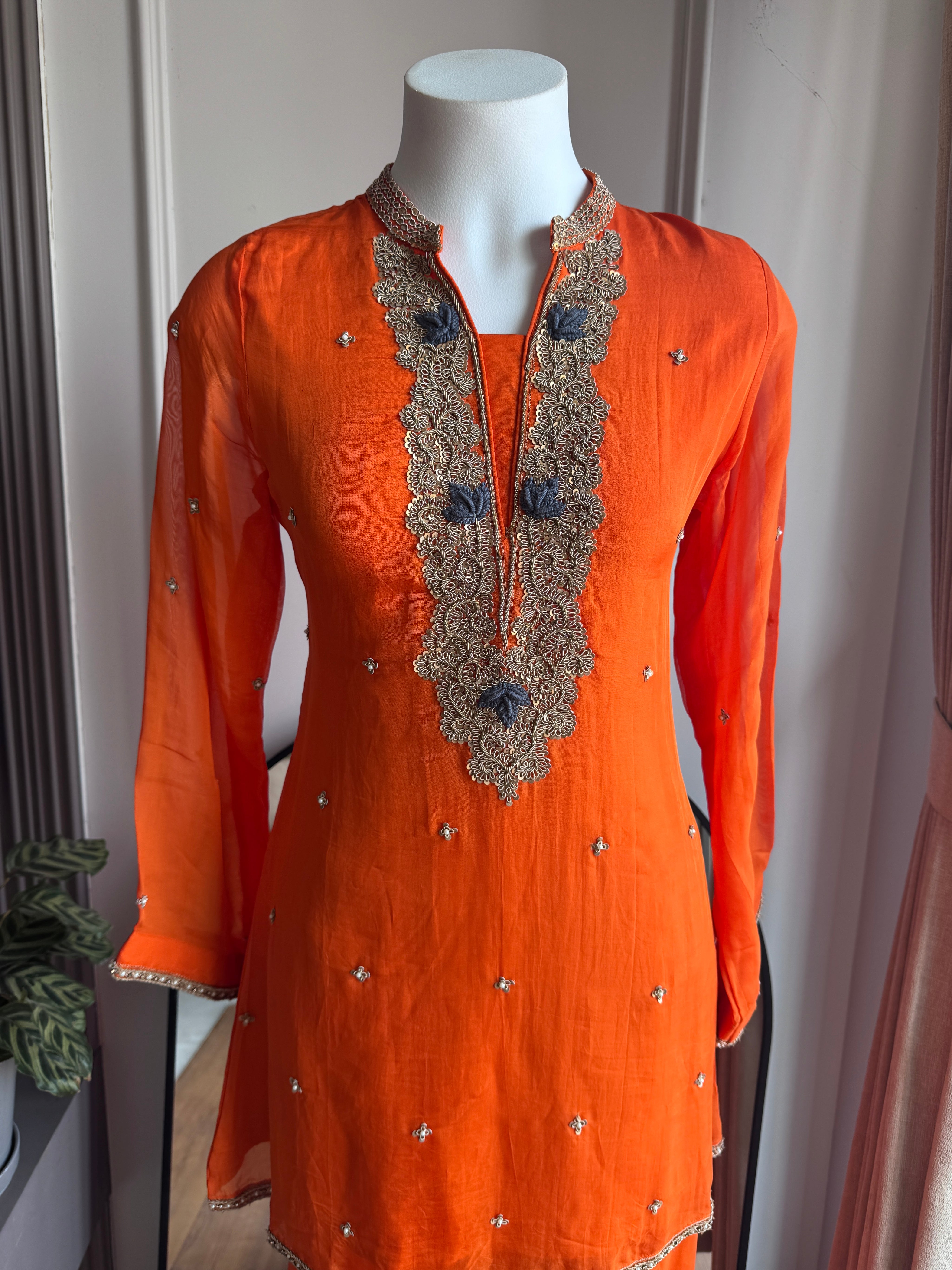 Tina Handwork Dress- Rust