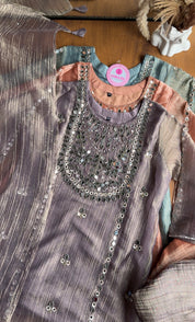 Jasmine Mirror Work Short Kurta Dress- Lavender