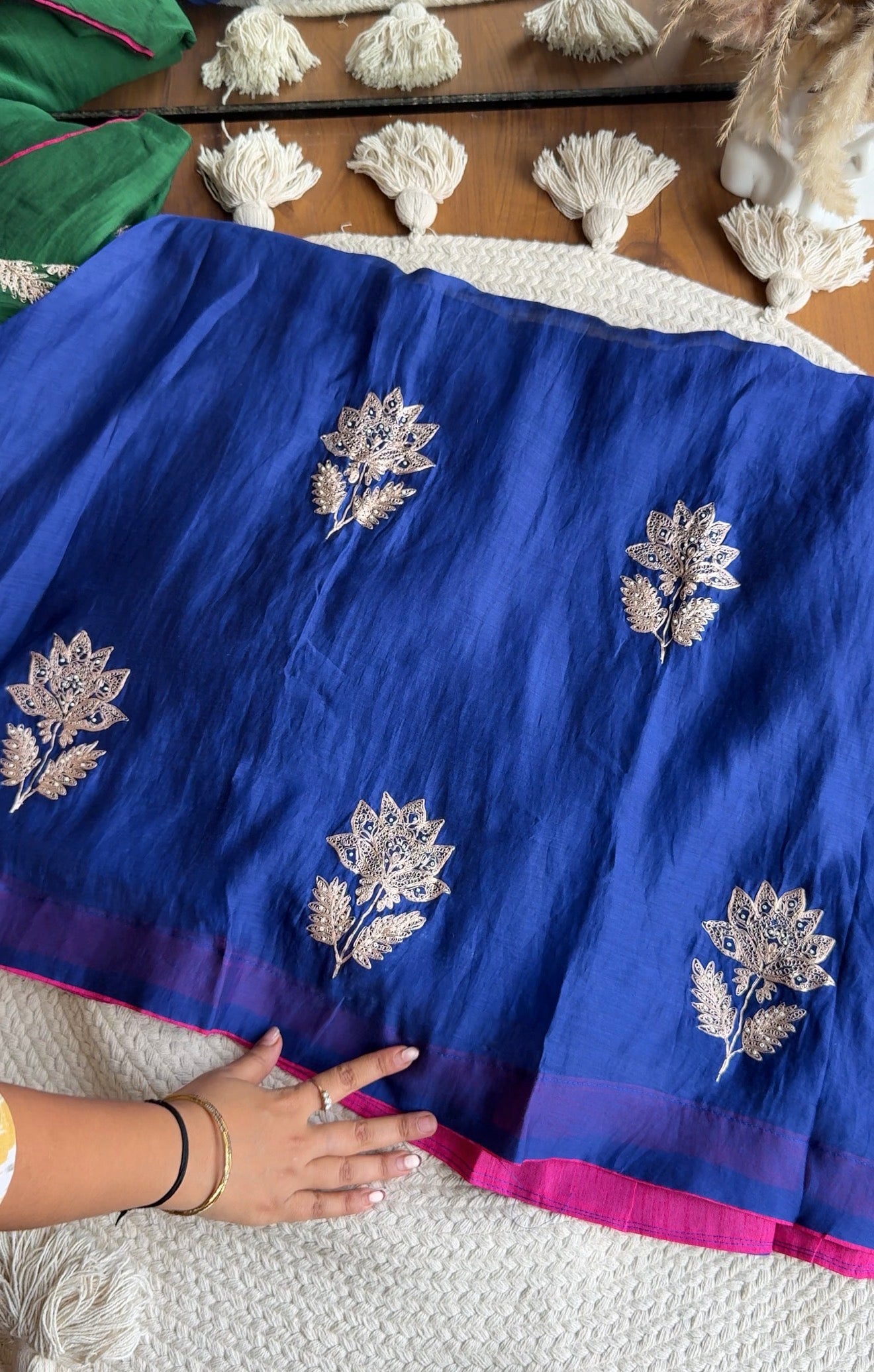 Charvi Contrast Dupatta Mul Chanderi Dress- Royal Blue
