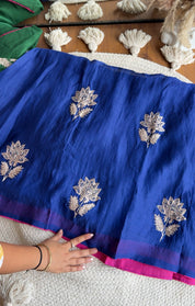 Charvi Contrast Dupatta Mul Chanderi Dress- Royal Blue