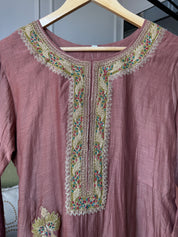 Vaibhavi Handwork Mul Chanderi Dress- Dusty Brown