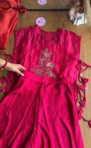 Sanjana Three Piece Indowestern With Super Flare Palazzo Pants- Pink