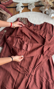 Aditi Short Kurta Hand Work Angrakha Dress-Brown