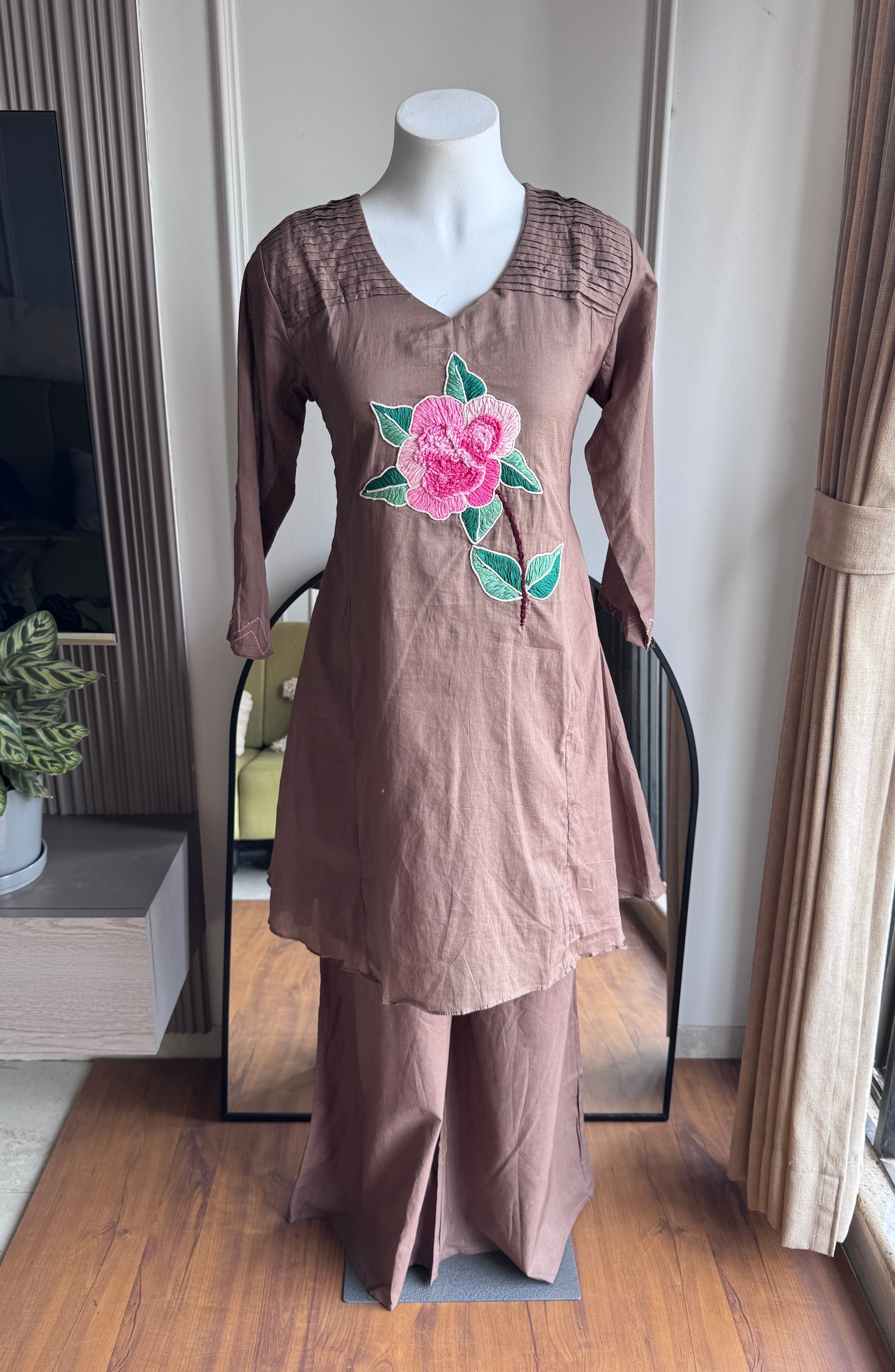 Ayushi Short kurta Embroided Dress -Brown
