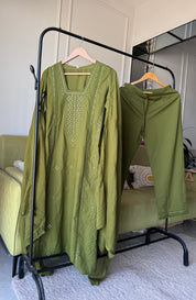 Tanya Embroided Cotton Dress- Green