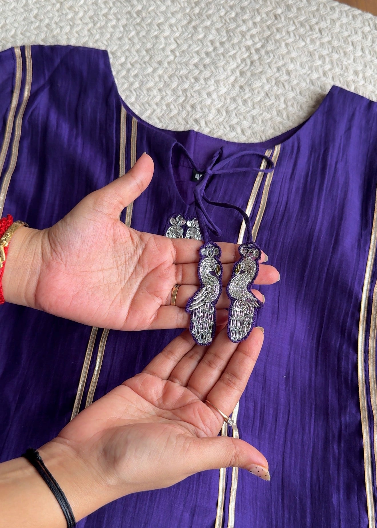 Sona Hand Work Mul Chanderi Dress- Purple (Make to order)