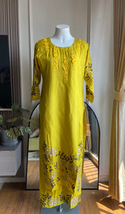 Meenal Handwork Russian Silk Dress- Yellow