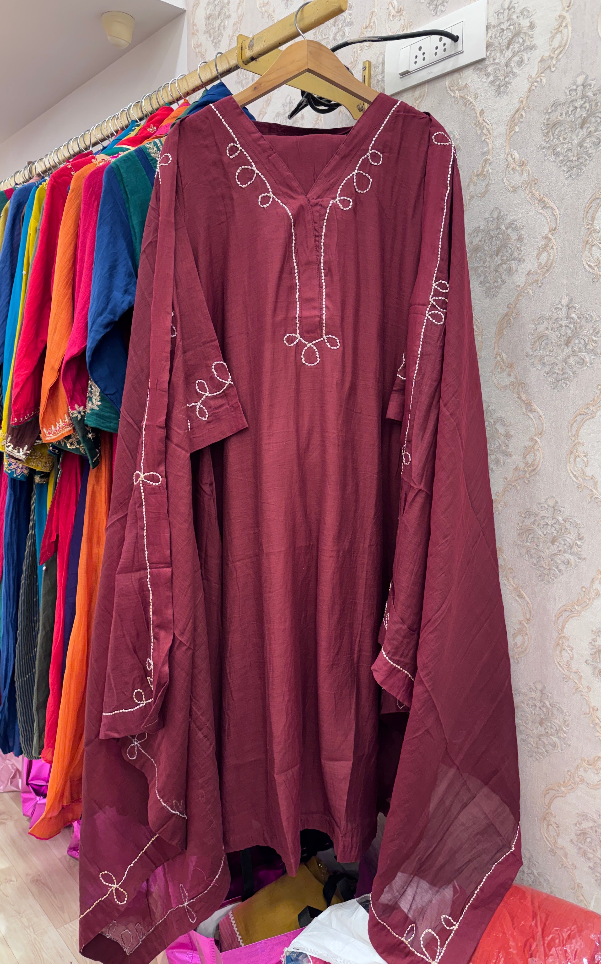 Mansi Mul Chanderi Aline Dress- Dark Maroon