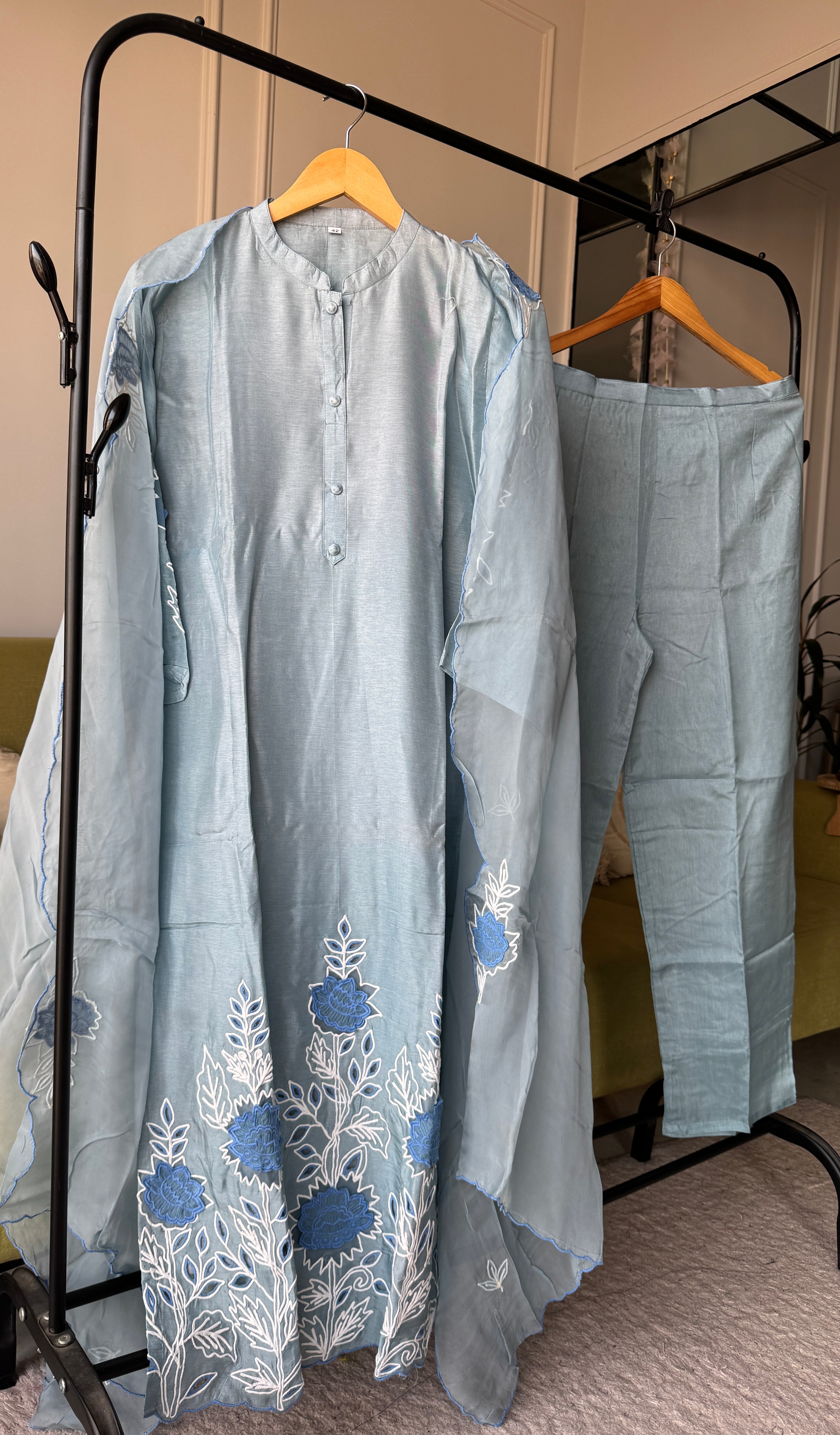 Lili Embroided Work Dress- Sky Blue