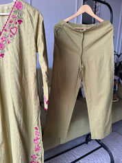 Mahima Embroided Cotton Dress-Green