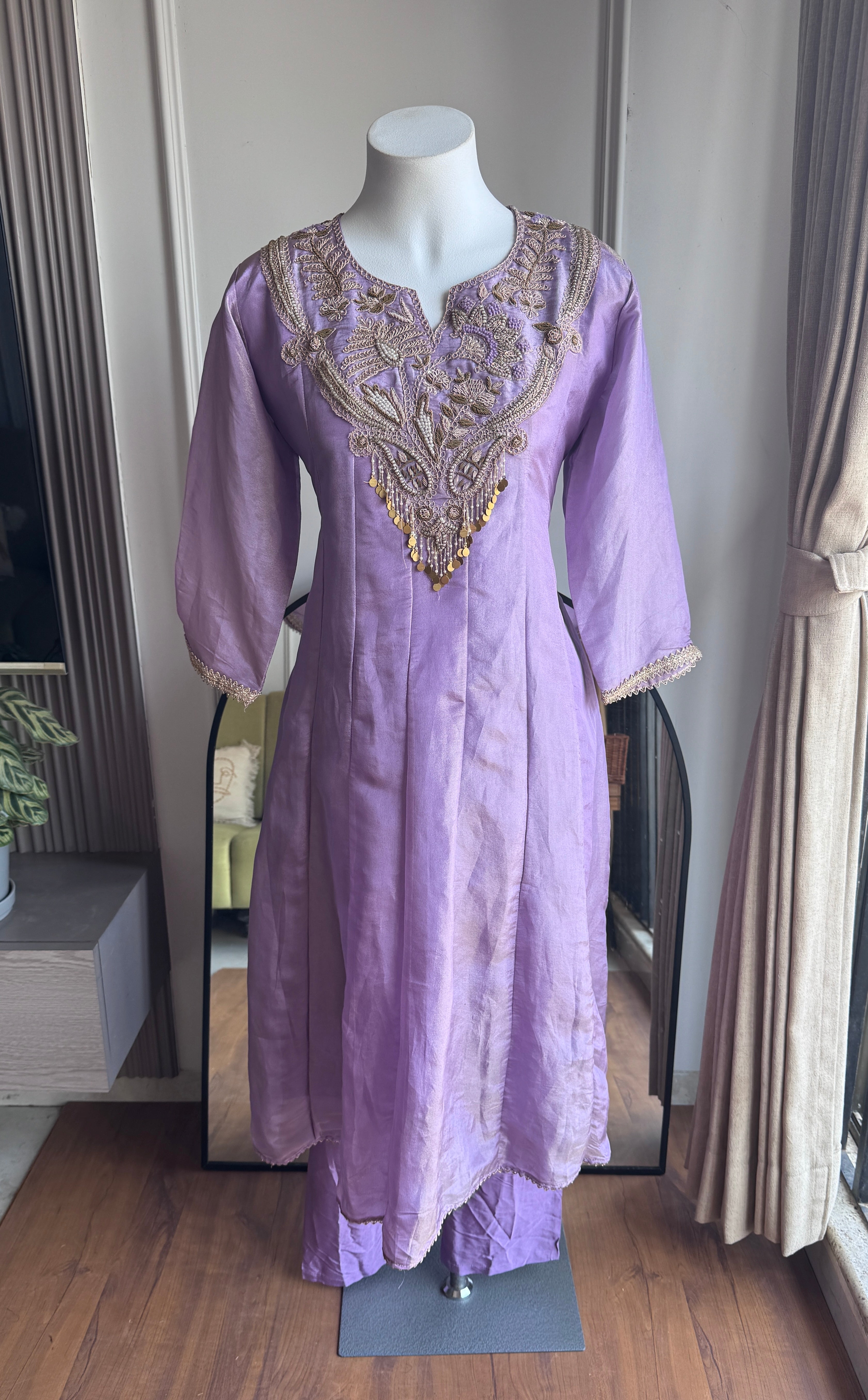 Ruhani Handwork Tissue Anarkali  Dress -Lilac