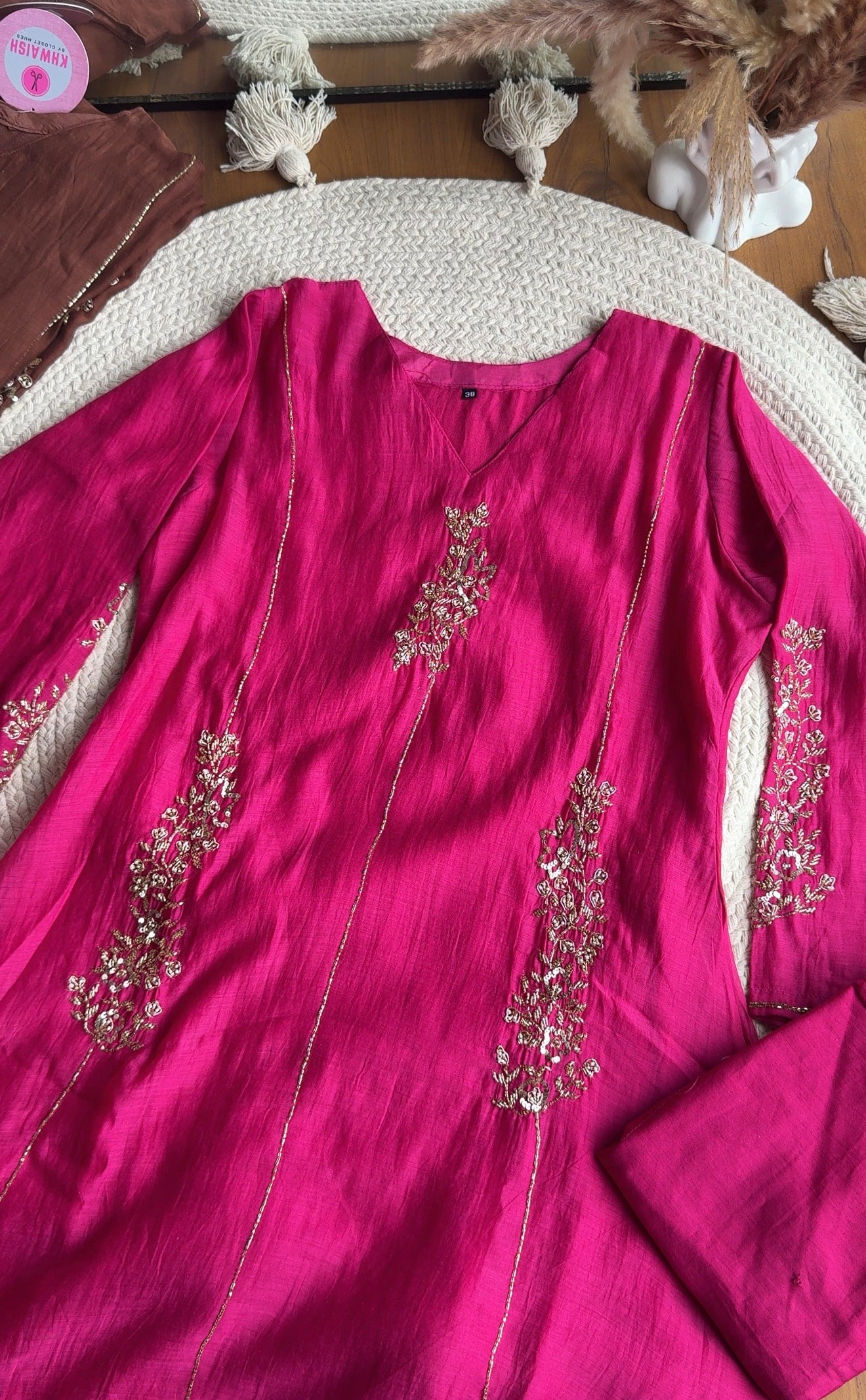 Shruti Handwork Mul Chanderi Dress - Hot Pink