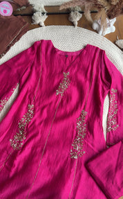 Shruti Handwork Mul Chanderi Dress - Hot Pink