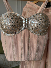 Dazzle Corset Top With Bell Bottoms Pants Full Handwork (Make to Order)