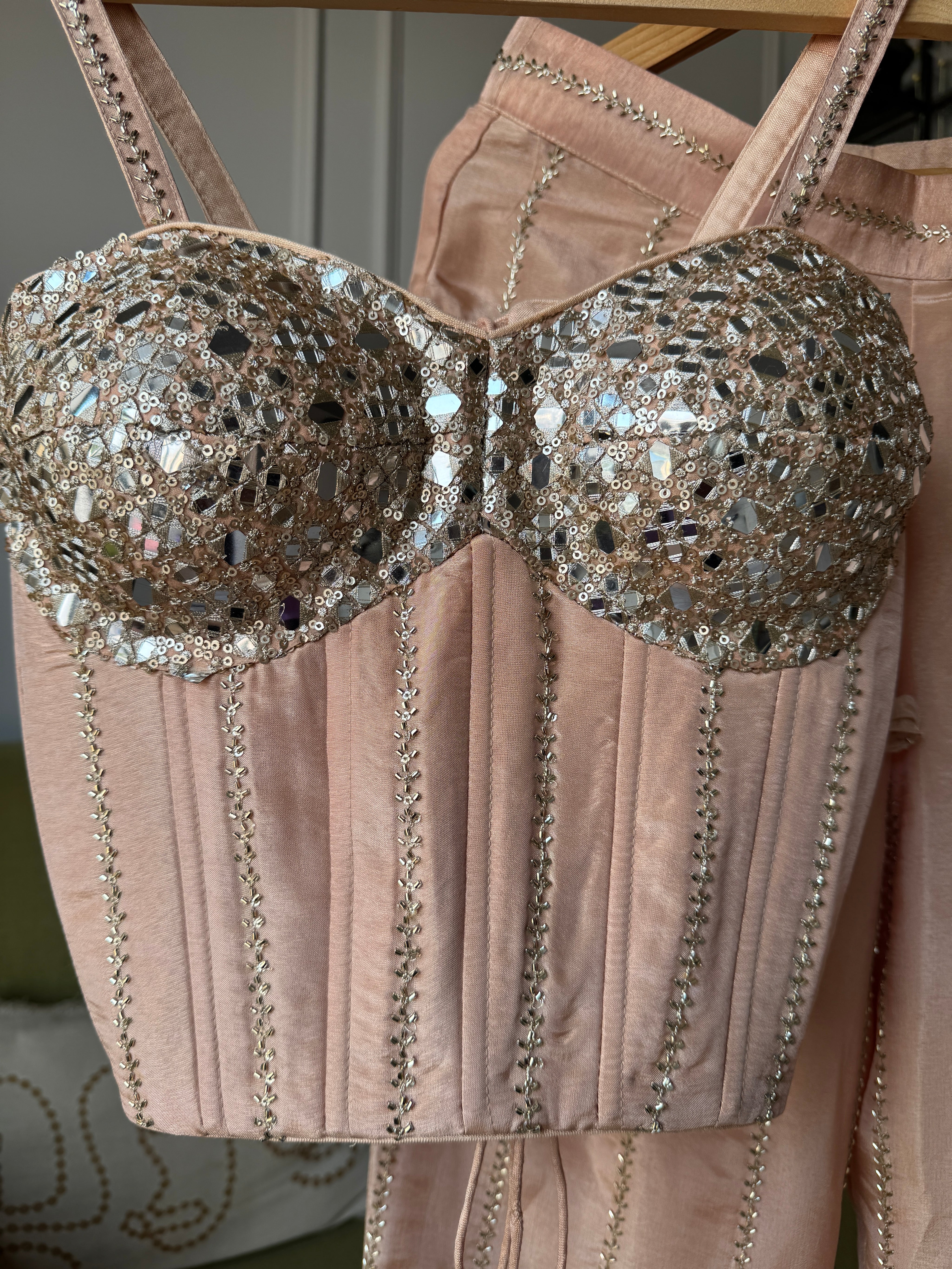 Dazzle Corset Top With Bell Bottoms Pants Full Handwork (Make to Order)