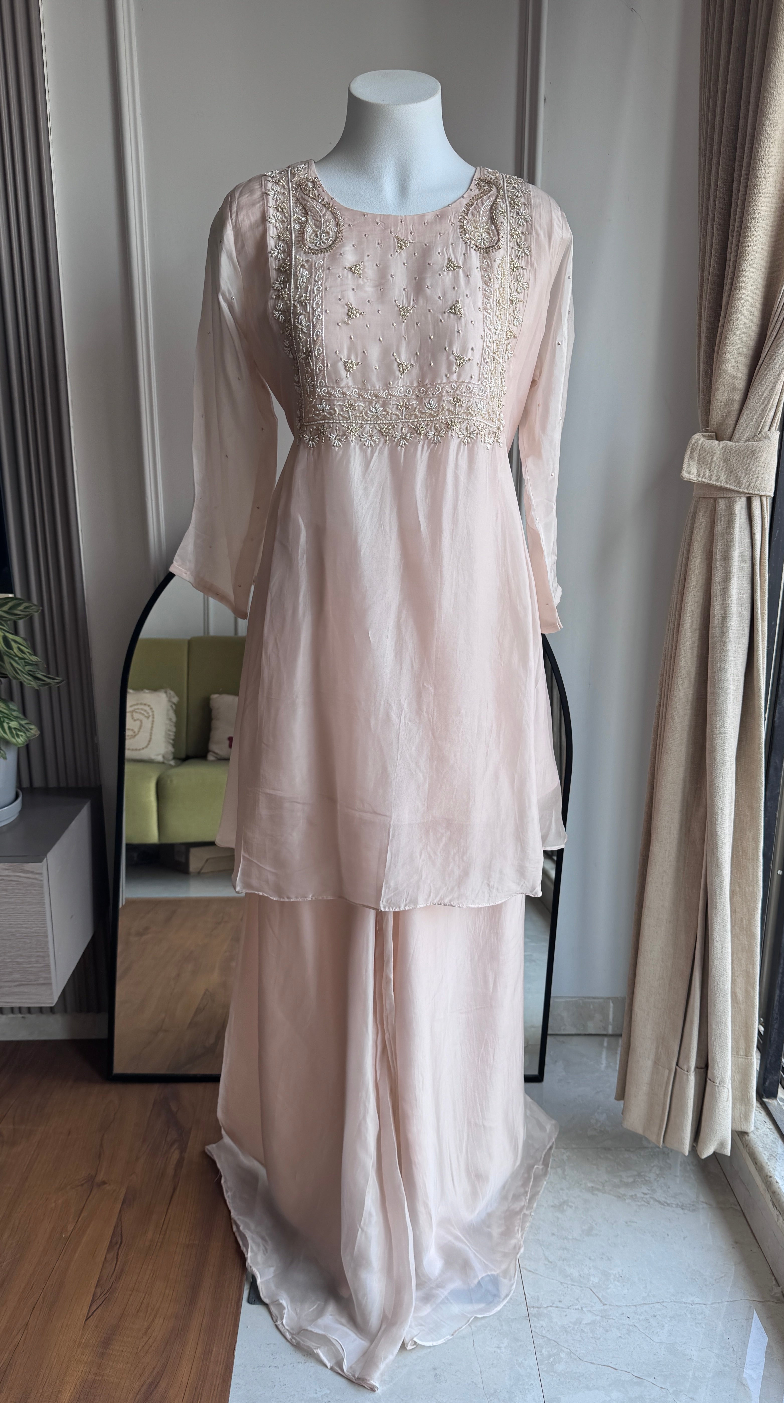 Neha Handwork Short Kurta Dress- Baby Pink (Make to Order)
