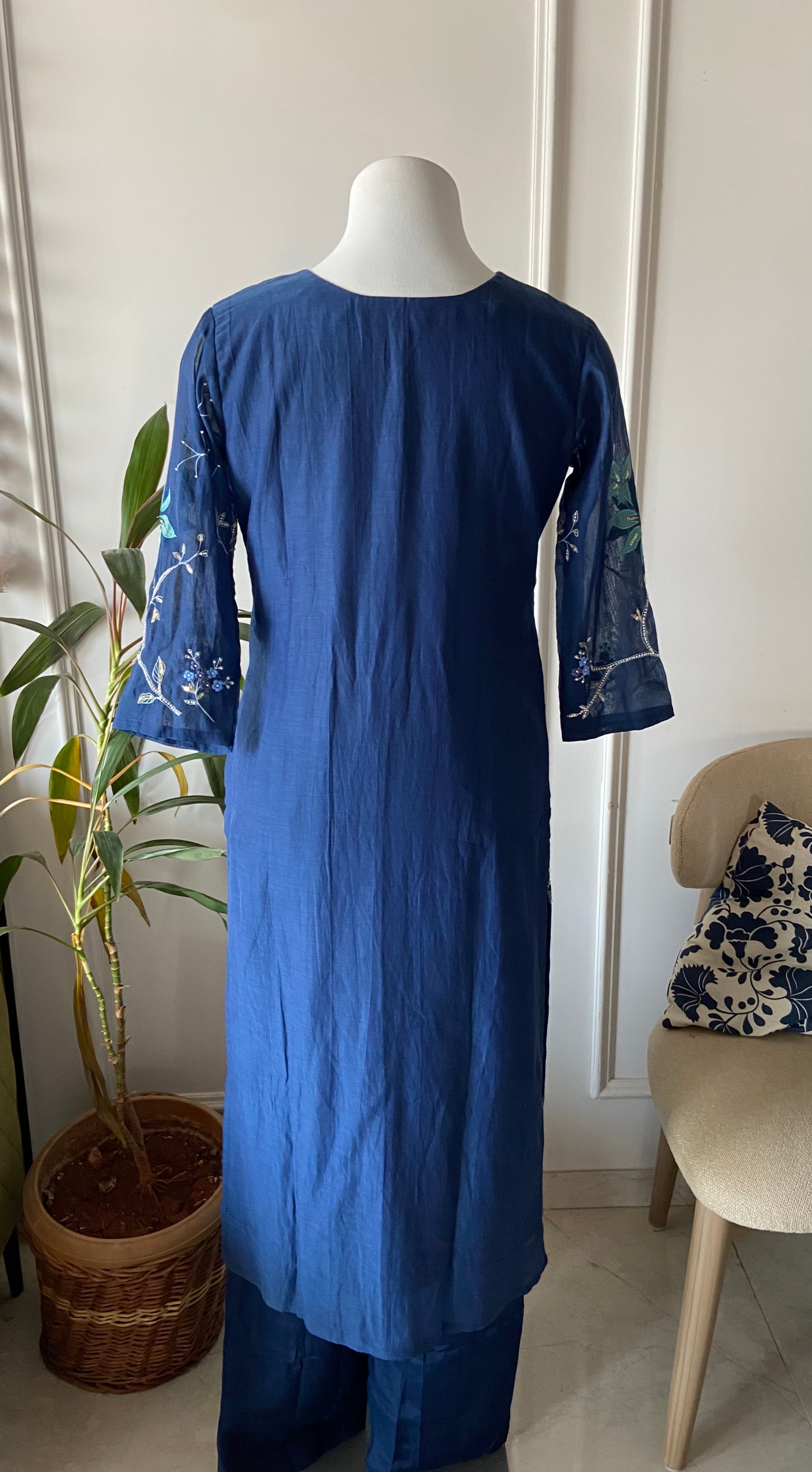 Taniya v neck gotta patti dress- Blue