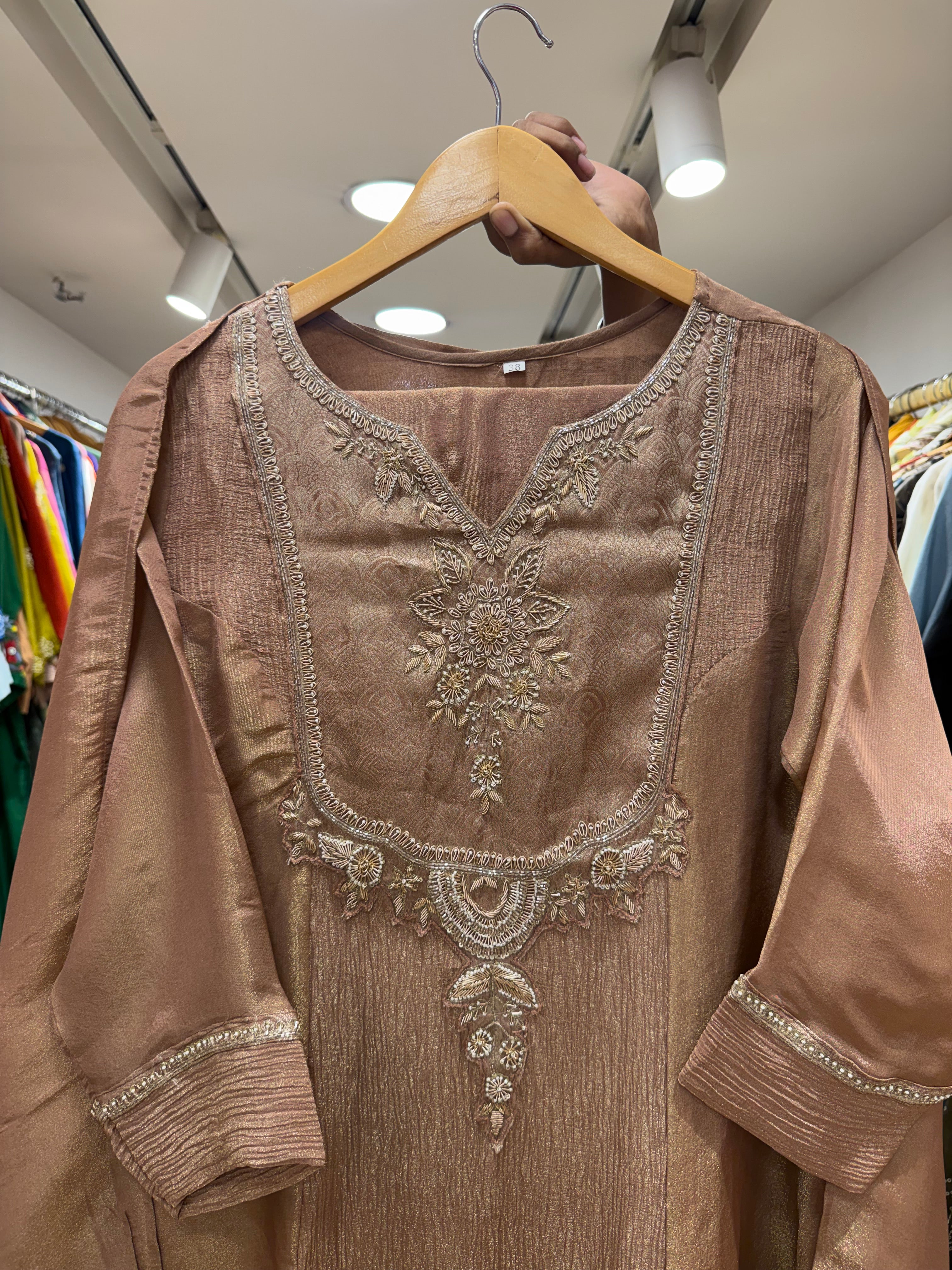 Rajvi Handwork Tissue Dress - Brown