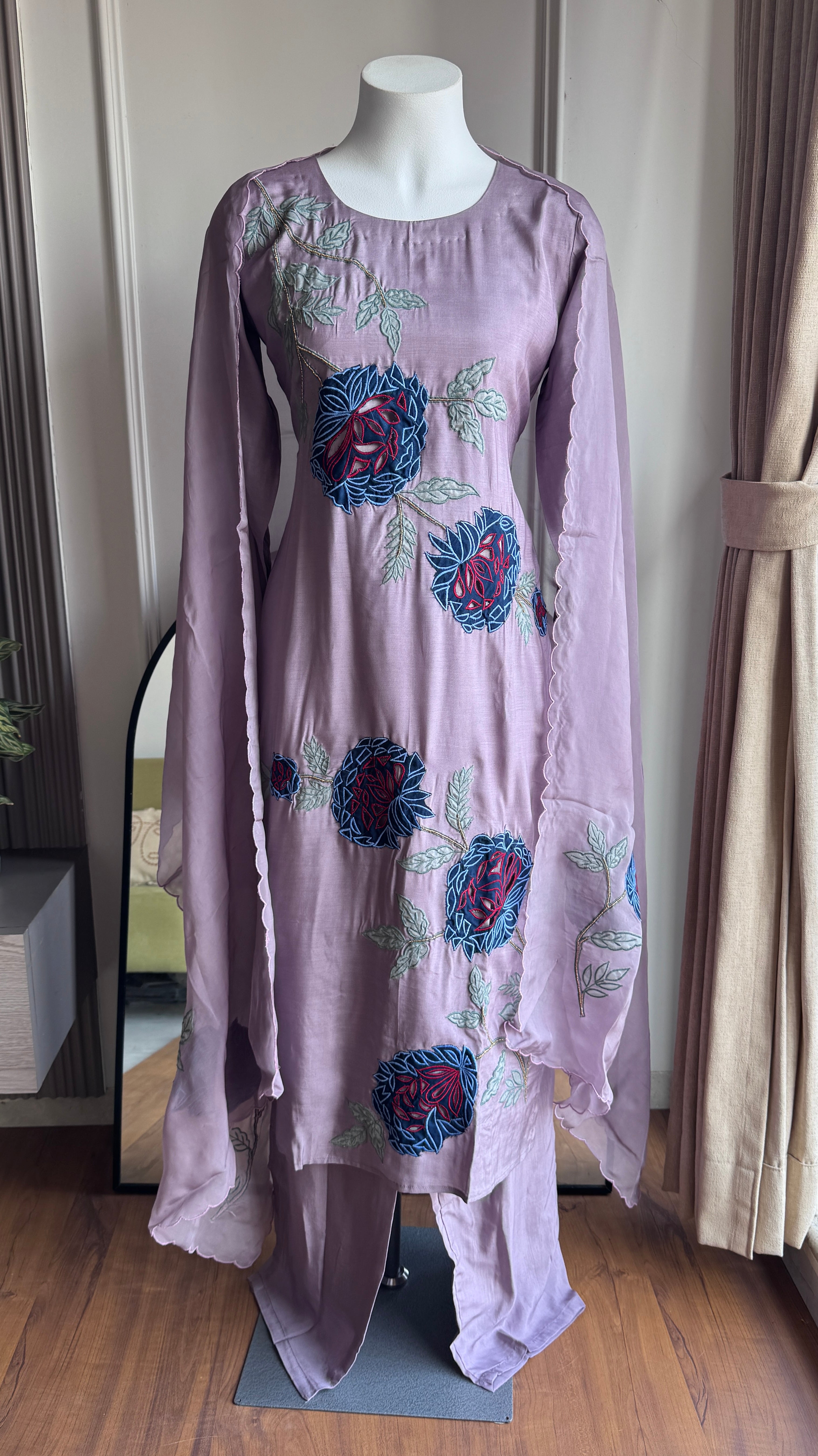 Hema Embroided  Cut Work Dress- Lavender