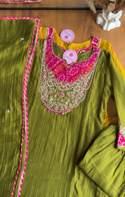 Veeral Bandhani Hand Work Aline Dress- Green