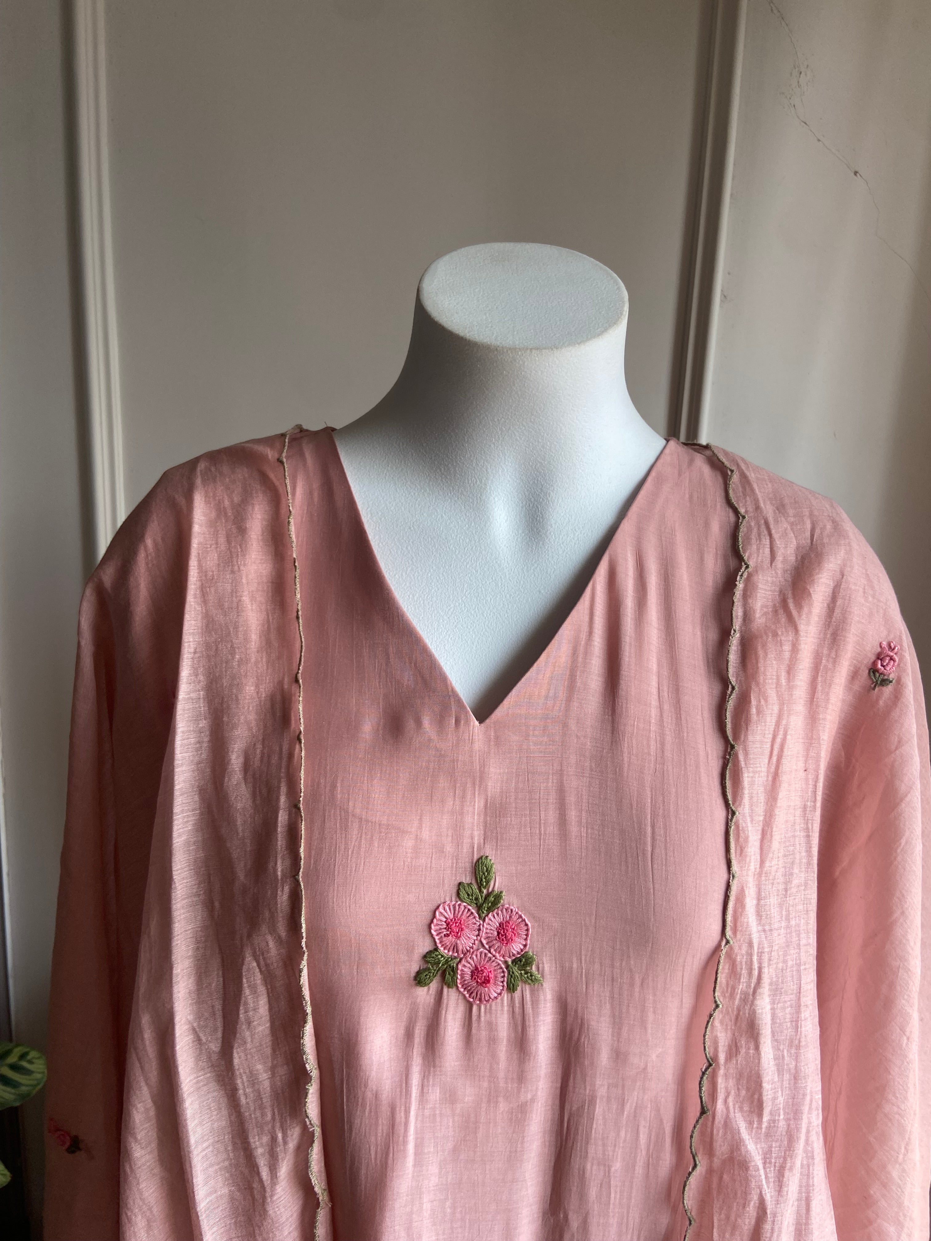 Rashmika floral embroidered dress- Peach