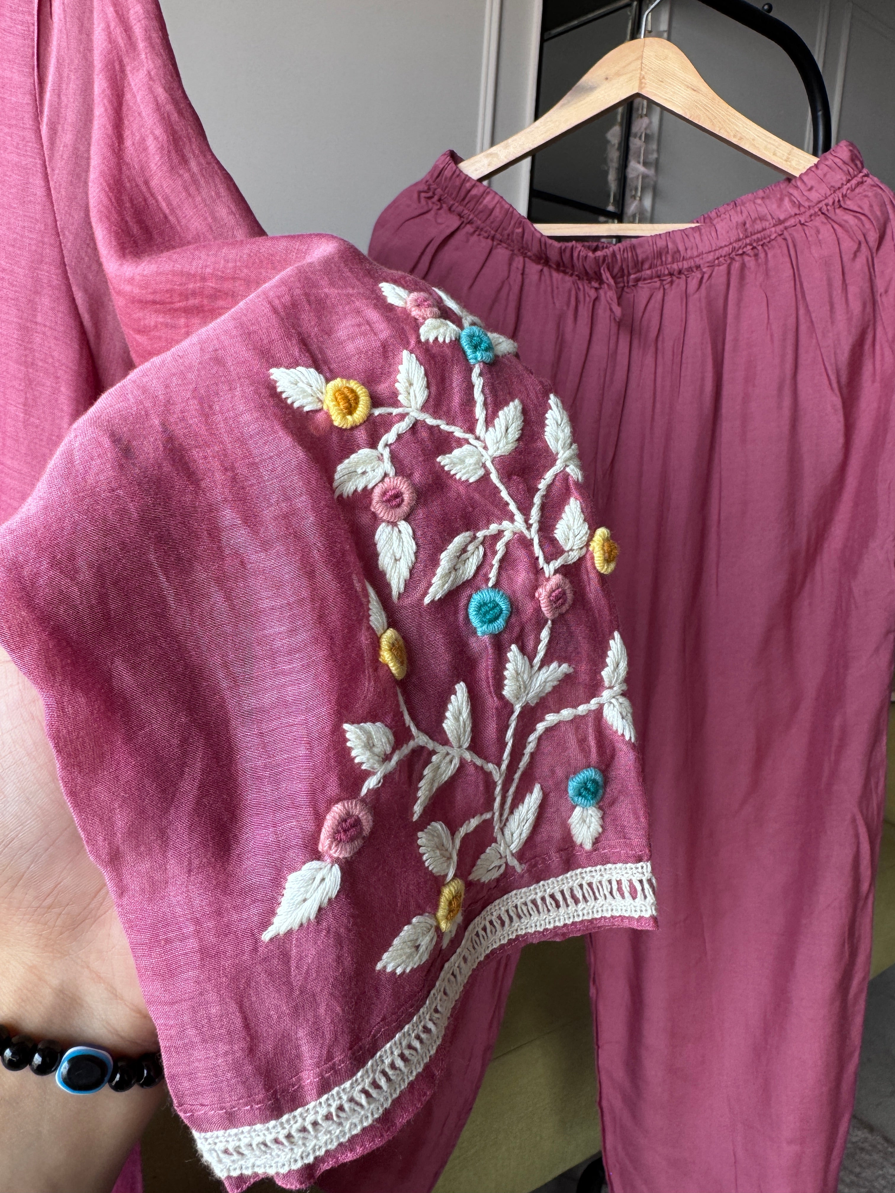 Vaishali Embroided Mul Chanderi Dress- Nude Pink