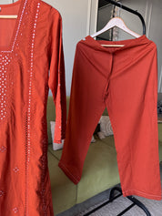 Tanya Embroided Cotton Dress- Rust